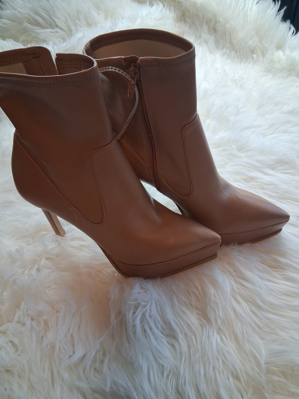 Gianni Bini Tan Pointed-Toe Stiletto Booties